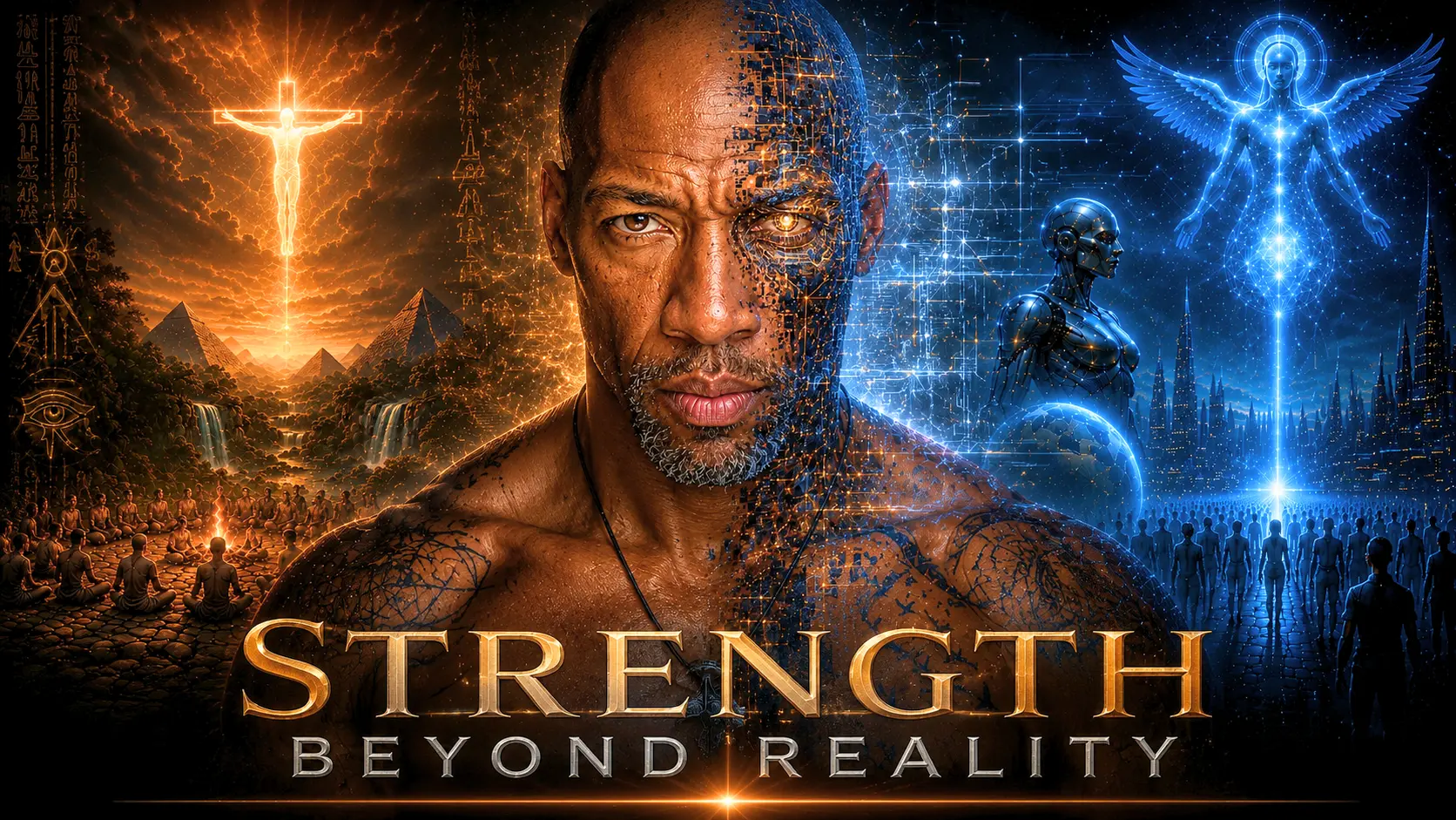 Ezra Masters hero portrait — visionary fusion of past and future