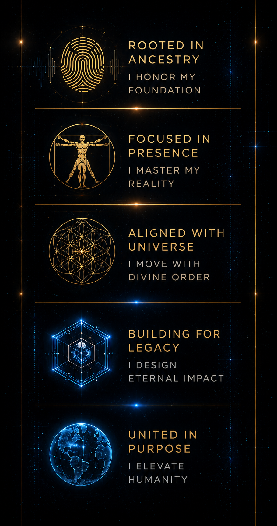Ezra Masters: Rooted in Ancestry, Focused in Presence, Aligned with Universe, Building for Legacy, United in Purpose.