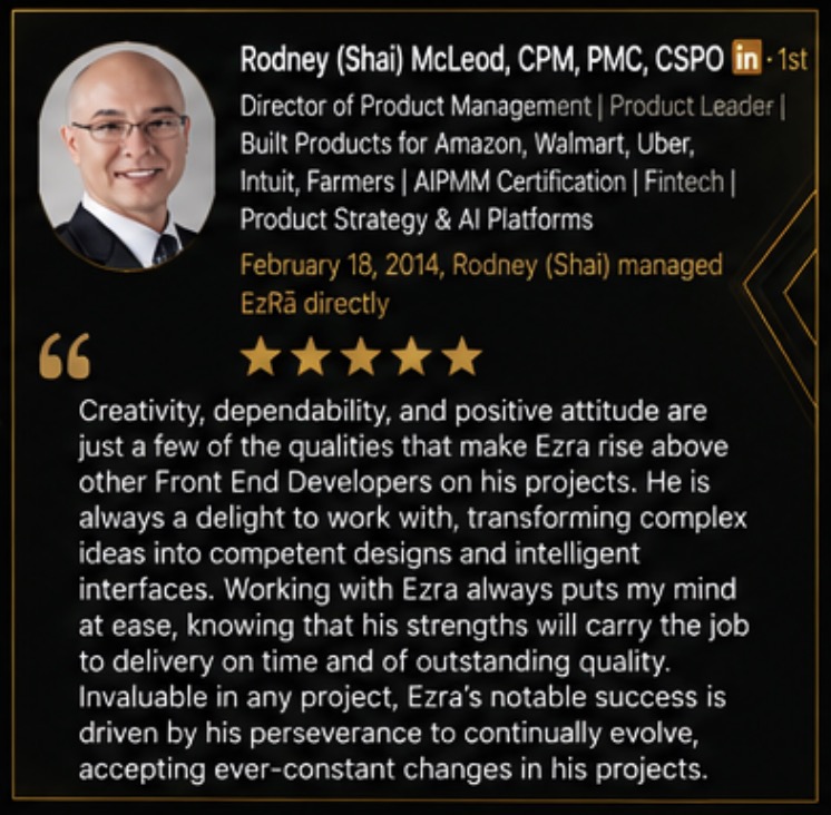 Professional recommendation from Rodney M. for Ezra Buddha Masters