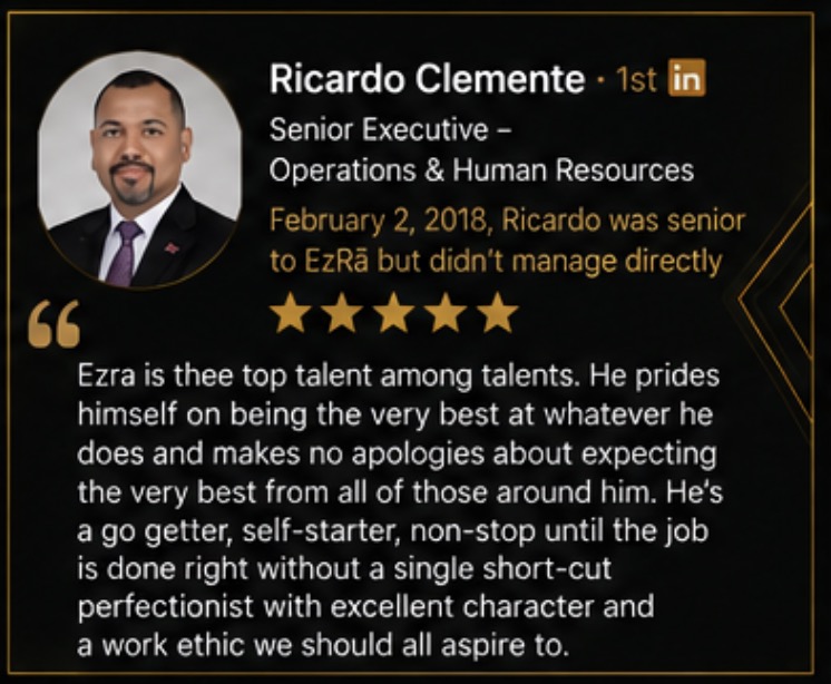 Professional recommendation from Ricardo C. for Ezra Buddha Masters