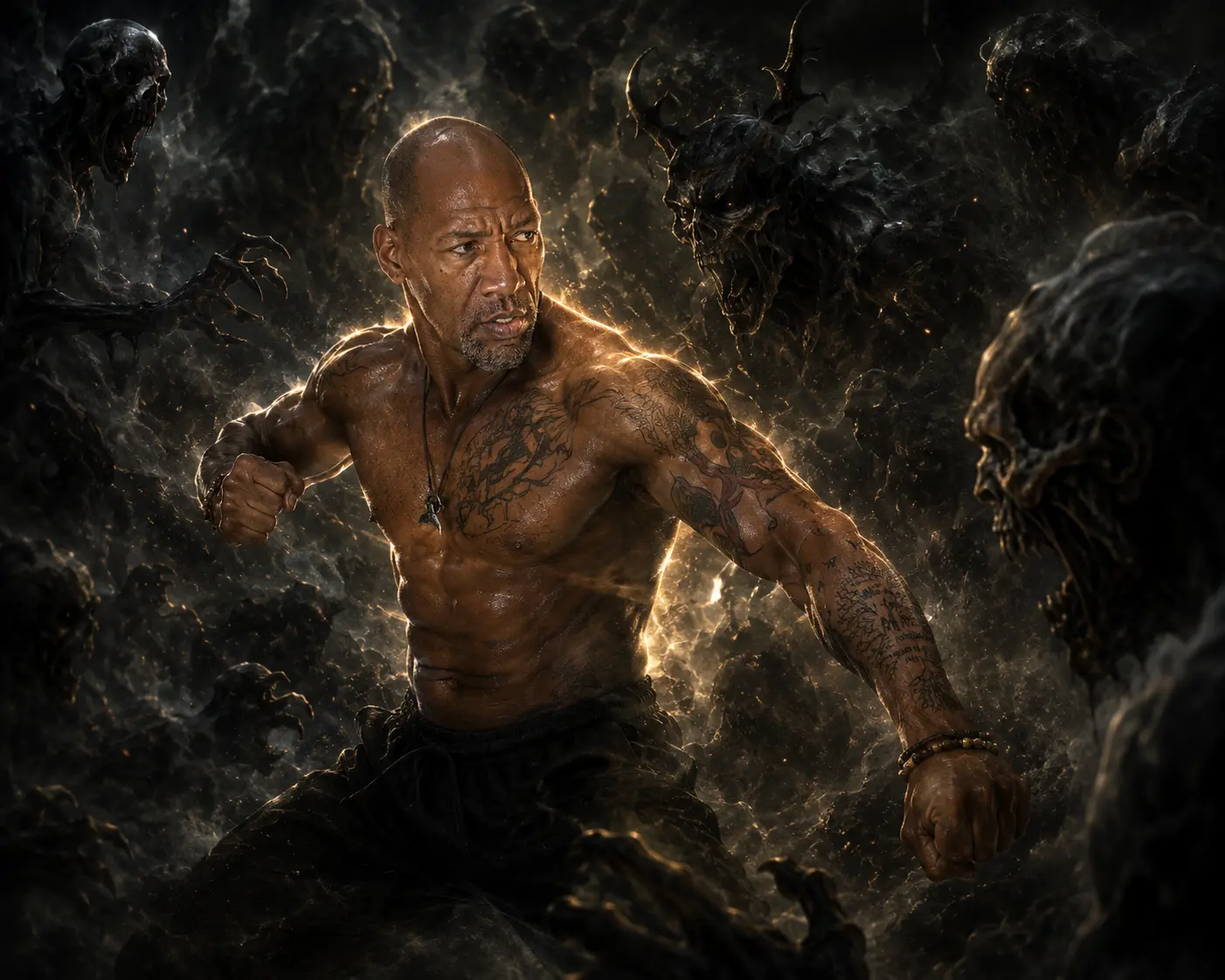 Ezra Masters fighting through darkness — The Last Dragon.