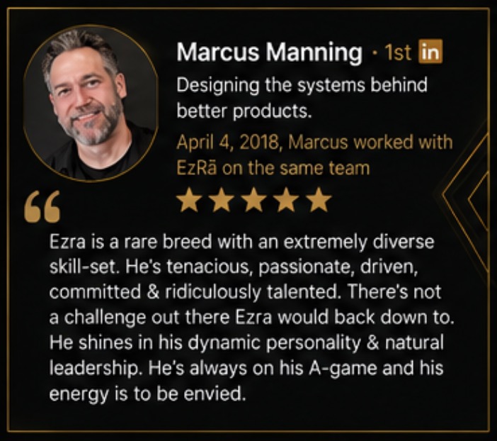 Professional recommendation from Marcus M. for Ezra Buddha Masters