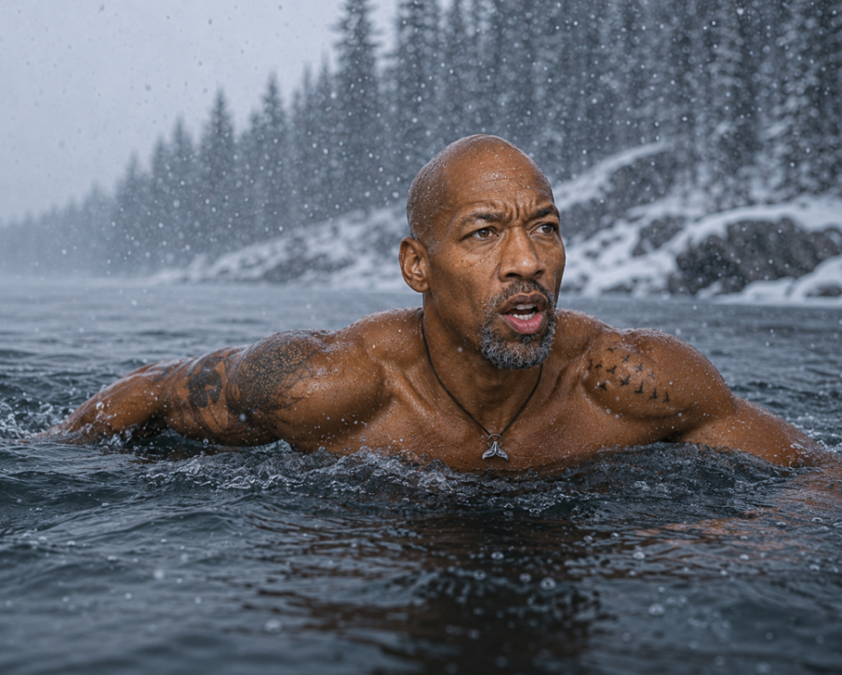 Ezra Masters enduring freezing water.